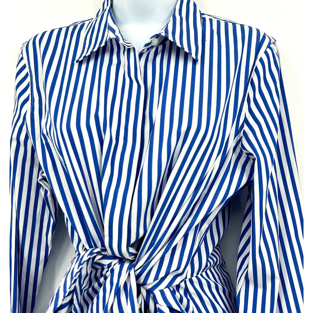 LAUREN RALPH LAUREN Kahwell Shirt Dress Size 10 Blue White Stripe Tie Waist NWT - Picture 6 of 15